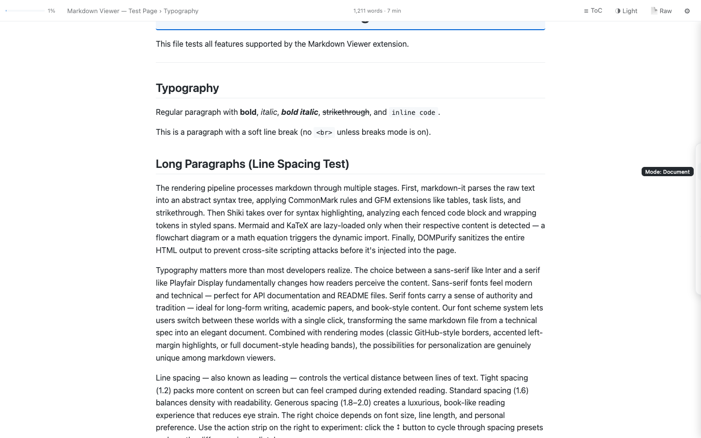 MarkLens Document rendering mode with Word-like heading bands