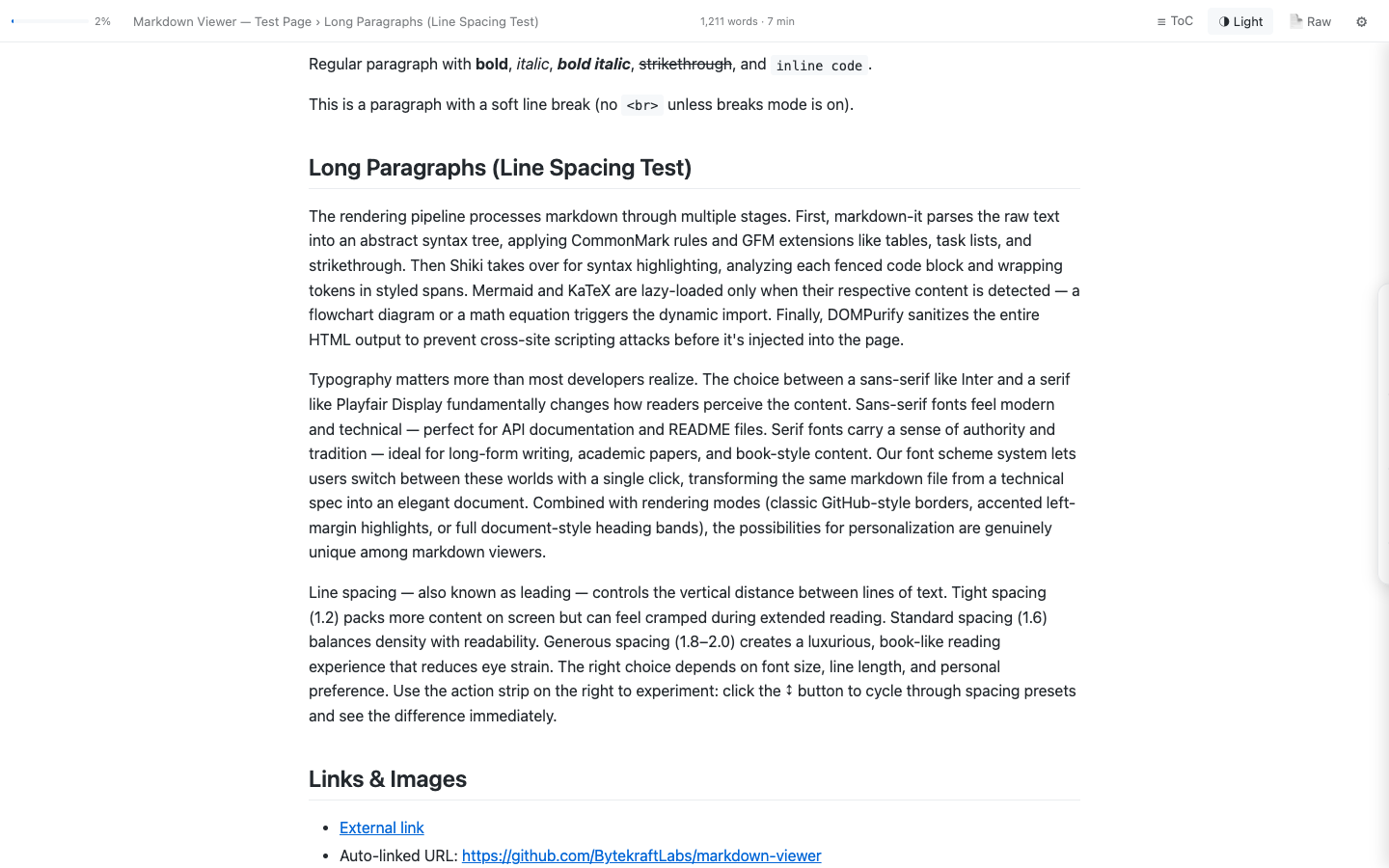 MarkLens with GitHub Light theme